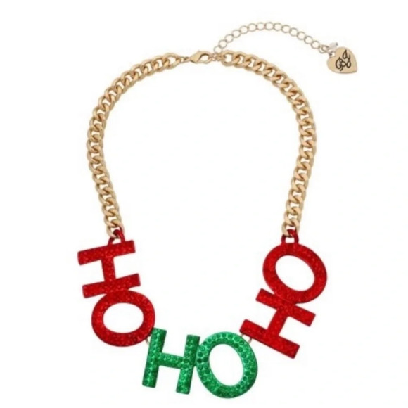 BETSEY JOHNSON Christmas Holiday HO HO HO Sparkle Santa Necklace NWT PLEASE READ - Picture 7 of 13